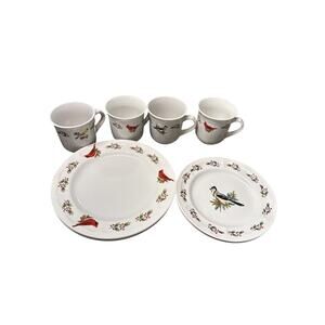 8 Pc. Gibson Designs Winter Birds mug features a cardinal and holly pattern